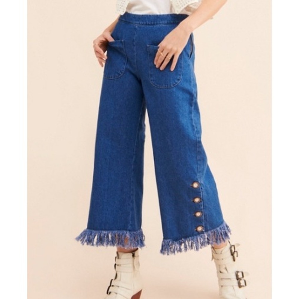 AZULU Fringe Wide Leg Jeans